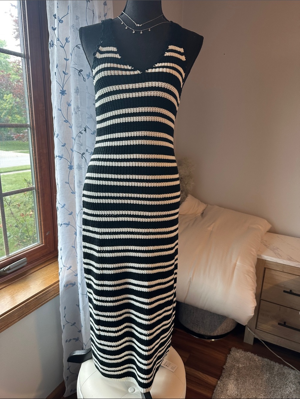 Cupshe Black and White Striped Knit Maxi Dress